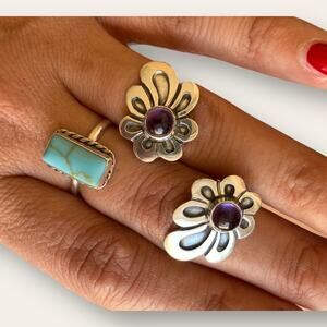 Vintage Sterling Silver 925 Amethyst Flower Stud Earrings